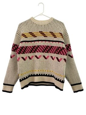 Kenzo Fair Isle Sweater Pullover Womens Size Medium Lambs Wool Multi Crewneck